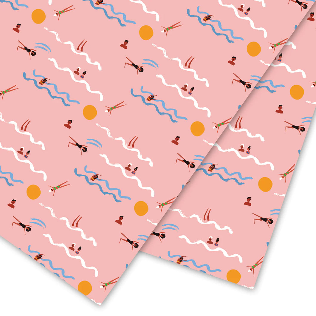 Summer Swimmer Pink Illustrated Gift Wrap Paper