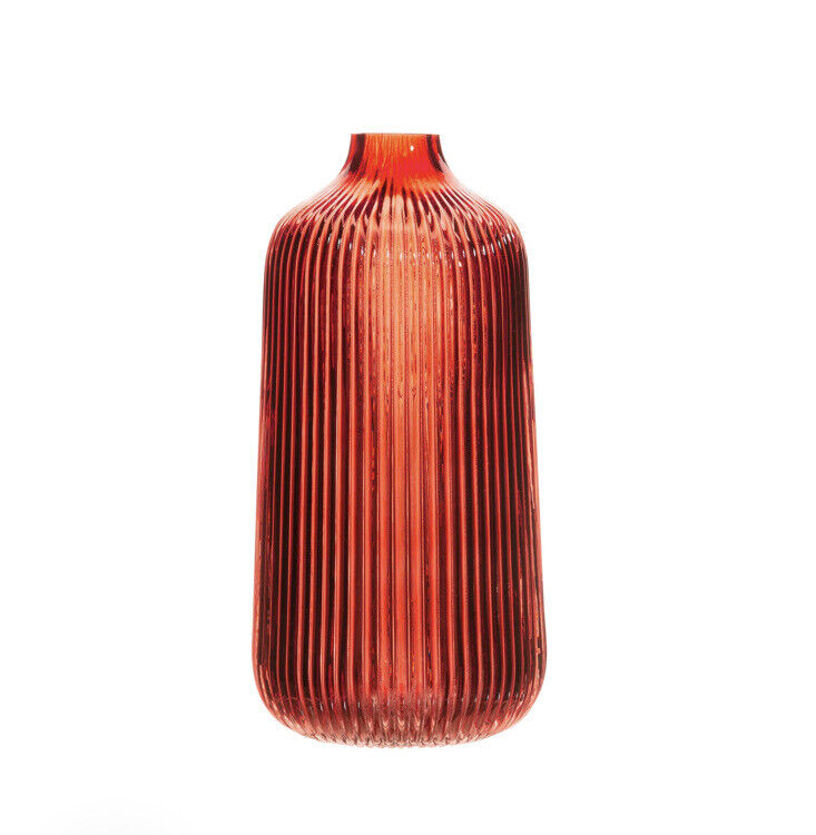 Tall Fluted Glass Vase - Amber Rose