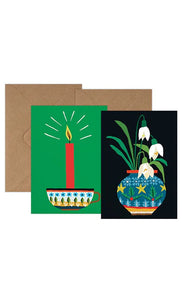 Christmas Mini Card Pack of 6 - Festive Candle + Snowdrops