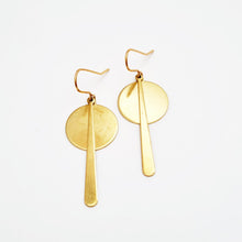 Load image into Gallery viewer, Deco Teardrop + Brass Disc Earrings
