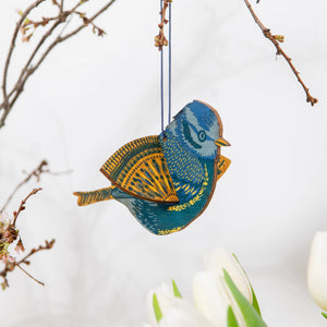 Wooden Hanging Bird - Blue