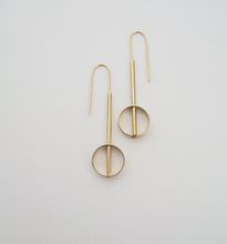 Load image into Gallery viewer, Brass Tube + Circle Earrings
