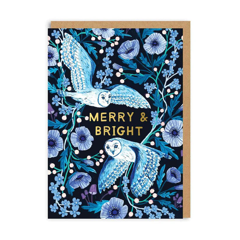 Merry and Bright Owl Christmas Card