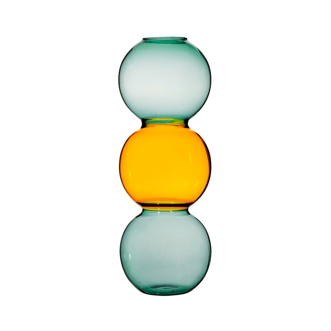 Triple Bubble Glass Vase Amber and Turquiose
