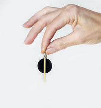 Load image into Gallery viewer, Black Disc + Brass Bar Earrings
