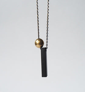 Black Bar + Brass Ball Necklace