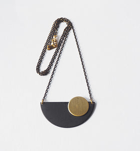 Black Crescent + Brass Disc Necklace