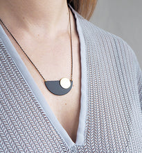 Load image into Gallery viewer, Black Crescent + Brass Disc Necklace
