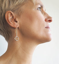 Load image into Gallery viewer, Brass Tube + Circle Earrings
