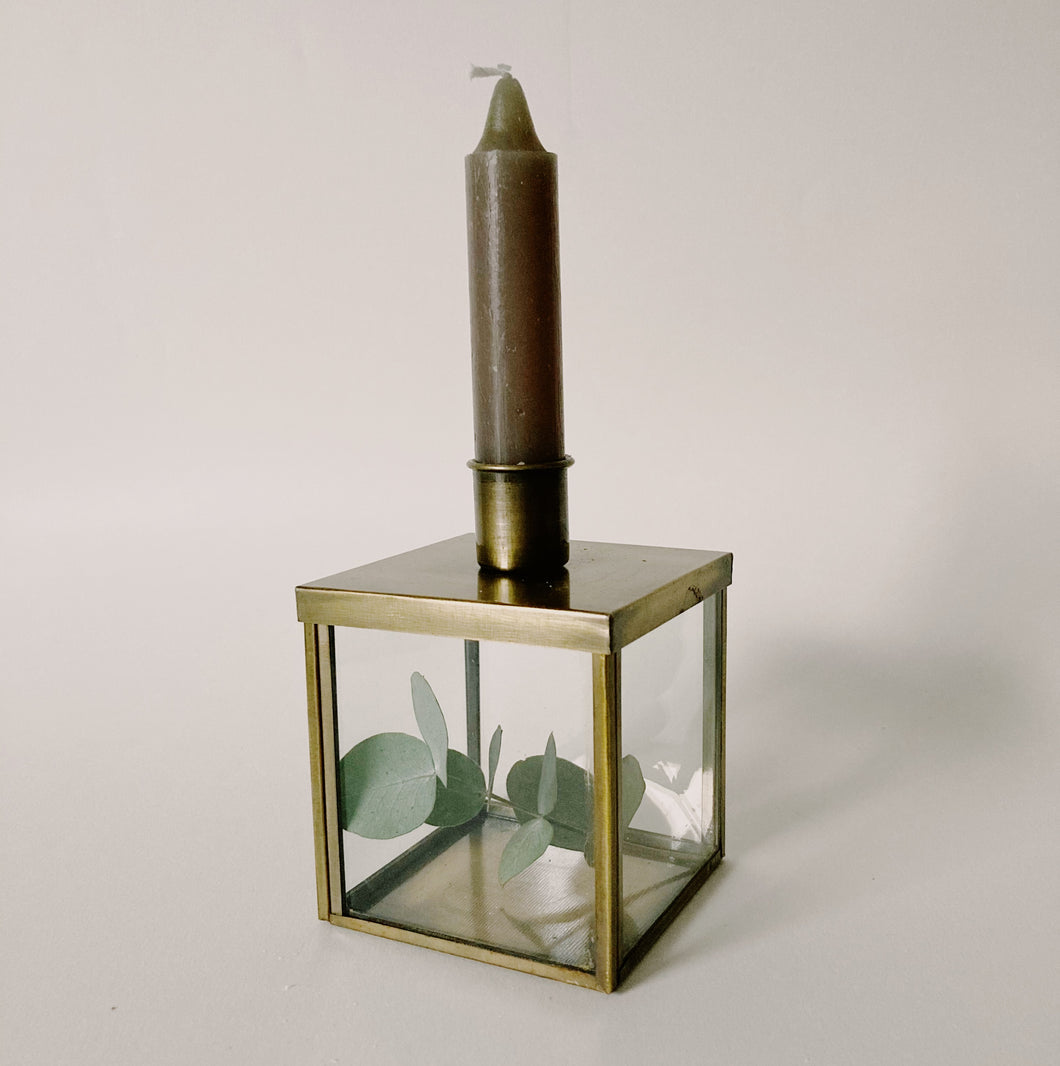 Glass Box Brass Candle Holder