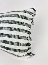 Load image into Gallery viewer, Cotton Stripe Fringe Cushion - Dark Green and White
