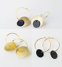 Load image into Gallery viewer, Brass + Black 3 in 1 Hoop Earrings
