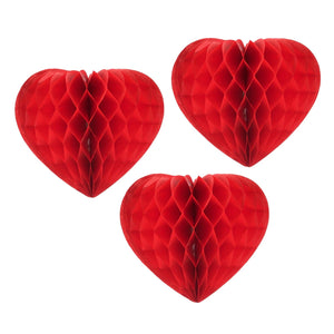 Honeycomb Heart 10cm Pack of 3 - Red