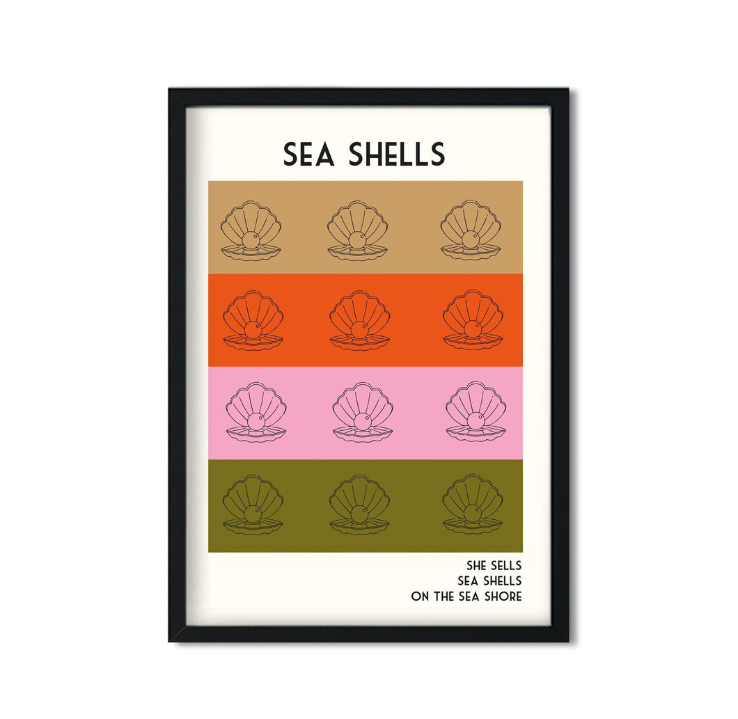 She Sells Sea Shells  Retro Seaside Art Print