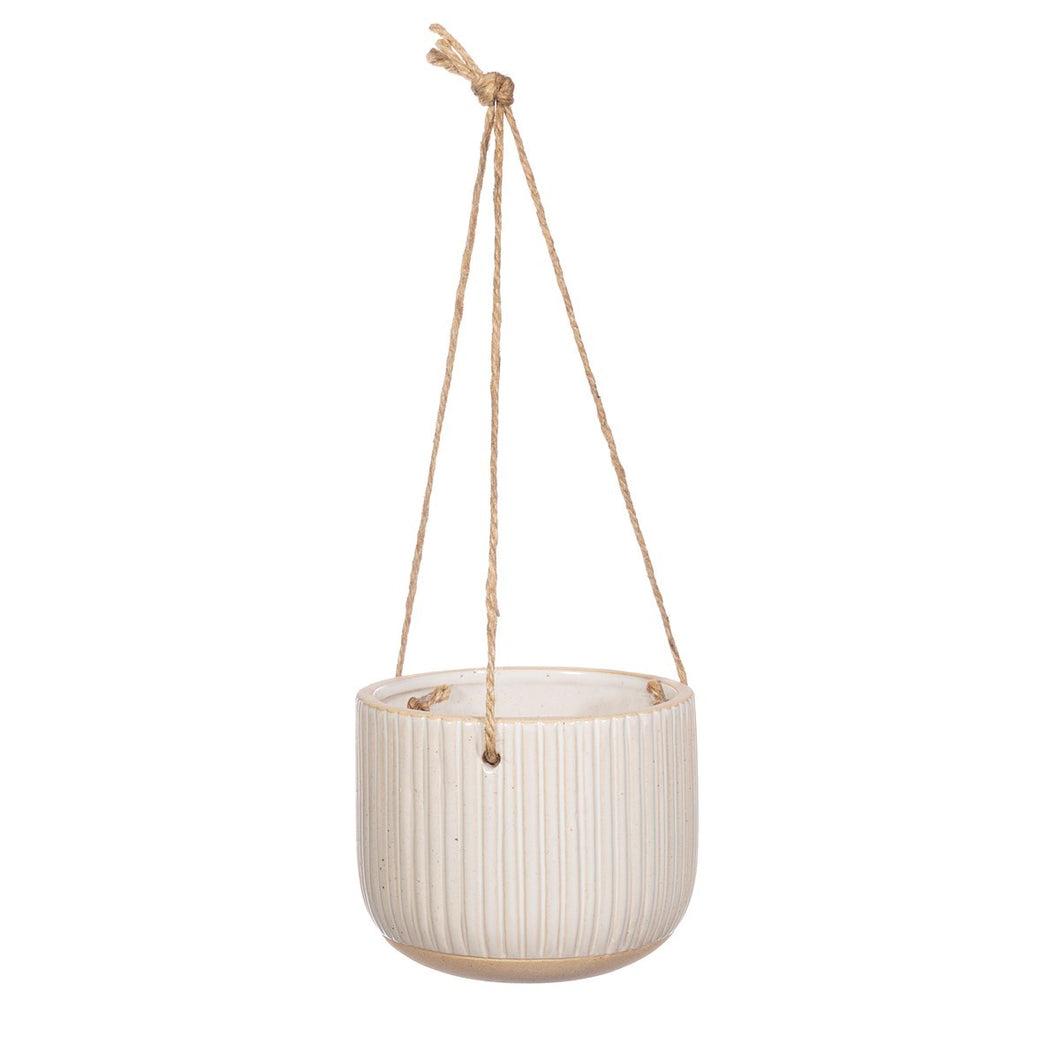 Grooved Hanging Ceramic Planter - Off White
